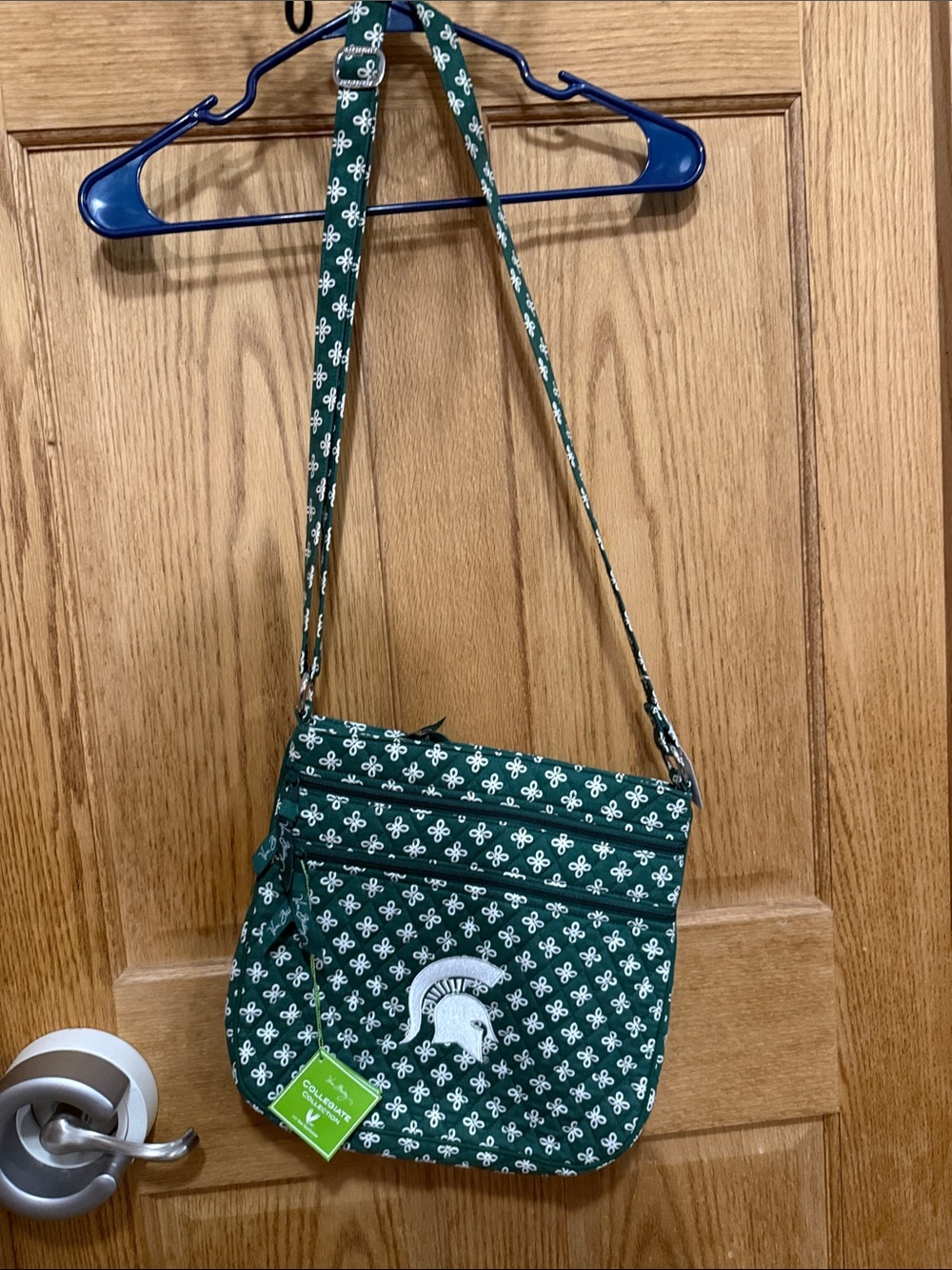 Vera Bradley Green Crossbody Bag with White Spartan Logo